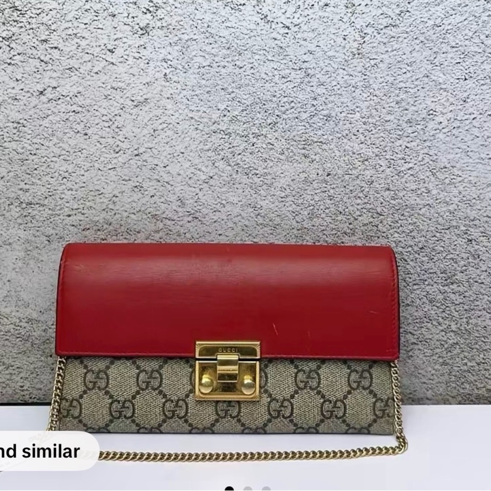 Gucci Red and Beige Clutch with Gold Chain
